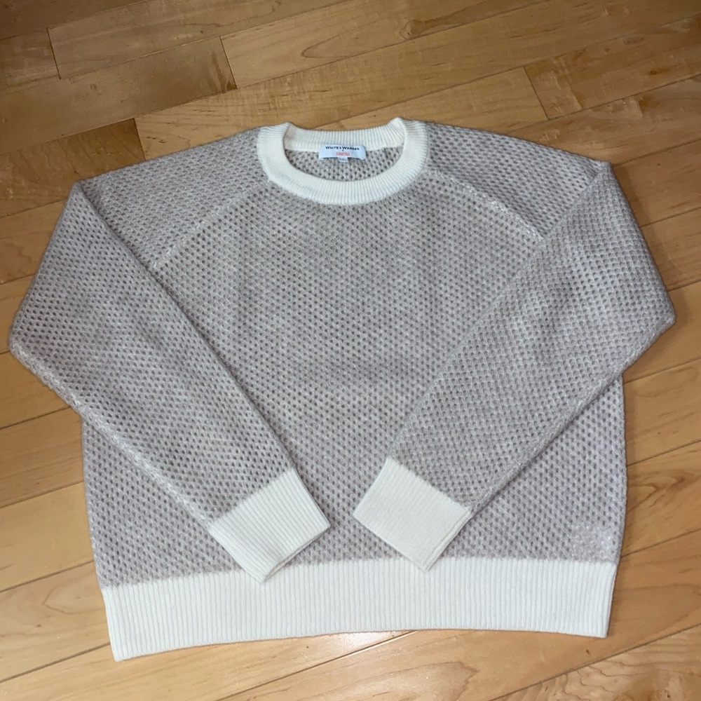 White + Warren Ramona Cream and Sand Crew Neck Sweater